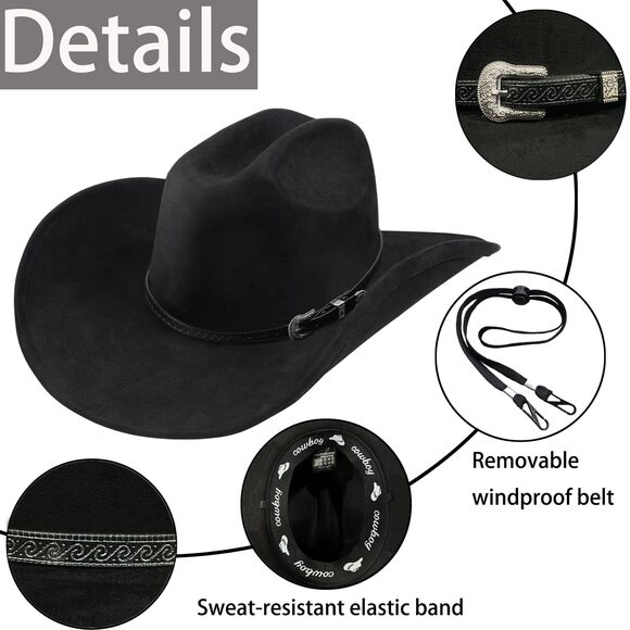 4616 Classic Western Suede Cowboy Hat For Men\'s Women\'s,wide Brim Felt main image 5